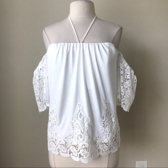 WHBM White Eyelet Lace Halter Off the Shoulder Top - Picture 1 of 7